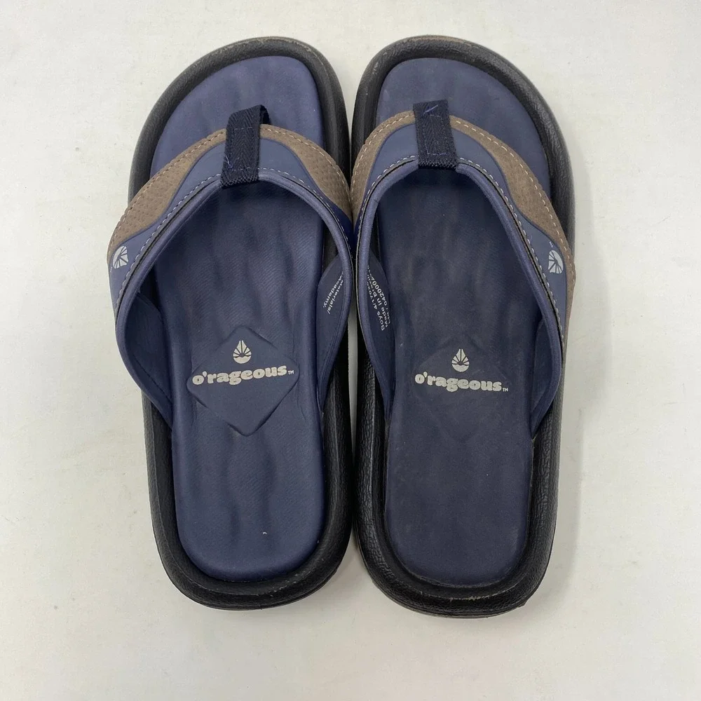 O'rageous Blue Brown Flip Flop Sandals Orageous Youth Boys Size 4‎